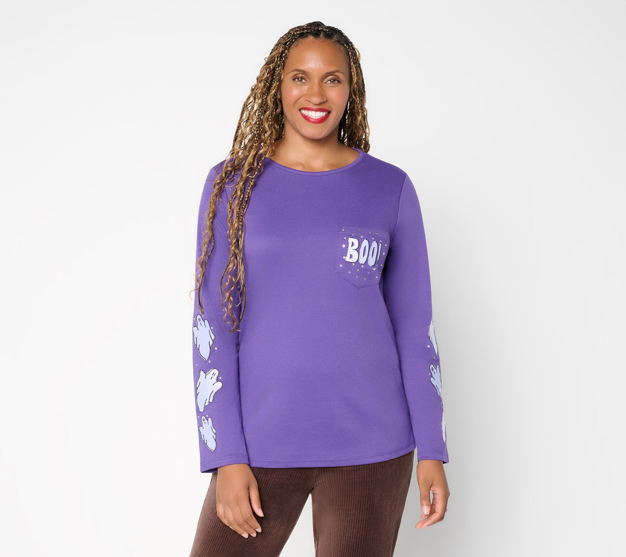 Jeepers Creepers Long Sleeve Pocket Top - Dark Purple